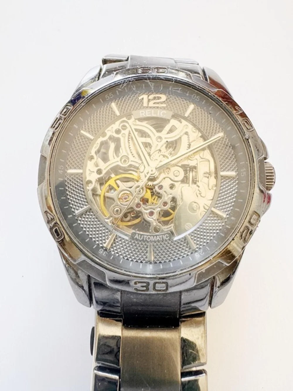 Relic Men’s Automatic Skeleton Watch Stainless Steel 50M WR Runs 42mm